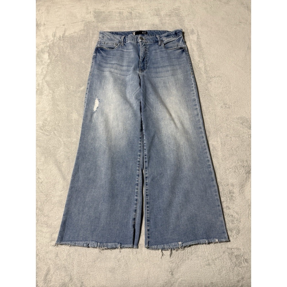 KUT From The Kloth Meg Fab Ab Womens 10 Wide Leg Fray Hem Jeans 31x26